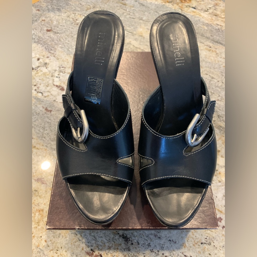 Minelli leather wedge shoes sz 9.5 US SZ 40 EU - Picture 3 of 6